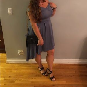 Hi-low blue/gray elegant off the shoulder cocktail dress